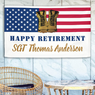 USA American Flag Gold Boots Military Retirement Banner