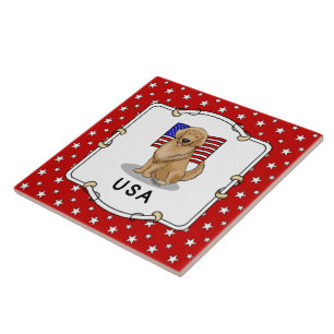 USA American Flag Golden Retriever Dog Patriotic Tile
