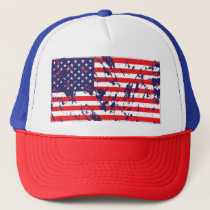 USA - American Flag in a Distressed Pattern Trucker Hat