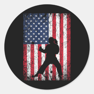 Usa American Flag Karate 4th Of July Patriotic Gir Classic Round Sticker