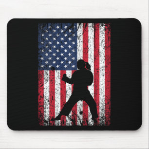 Usa American Flag Karate 4th Of July Patriotic Gir Mouse Pad
