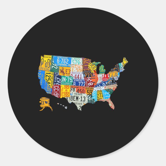 Usa American Flag License Plate Map Of Usa Classic Round Sticker (Front)