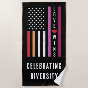 USA American Flag Love Wins LGBTQ Lesbian Pride Beach Towel