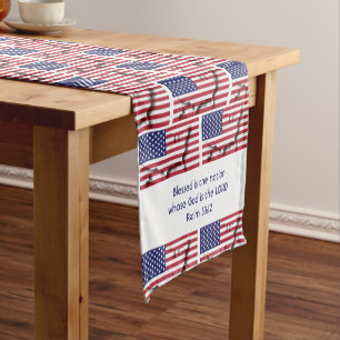 USA AMERICAN Flag Map Customised Scripture Short Table Runner