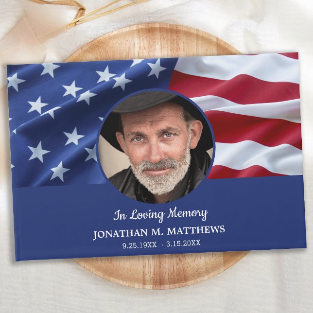 USA American Flag Memorial Photo Patriotic Funeral Guest Book (Creator Uploaded)