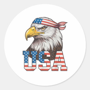 USA American Flag Men Women Kids Bald Eagle Patrio Classic Round Sticker