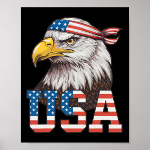 Usa American Flag Men Women Kids Bald Eagle Patrio Poster