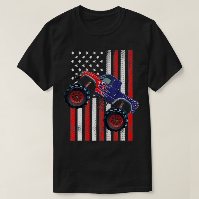 USA American Flag Monster Truck 4th Of July Patrio T-Shirt (Design Front)