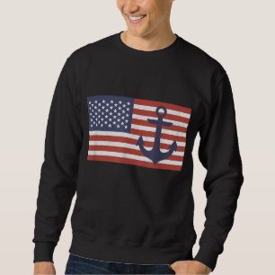 USA American Flag Nautical Blue Anchor Patriotic Sweatshirt