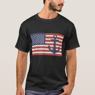 USA American Flag Nautical Blue Anchor Patriotic T-Shirt