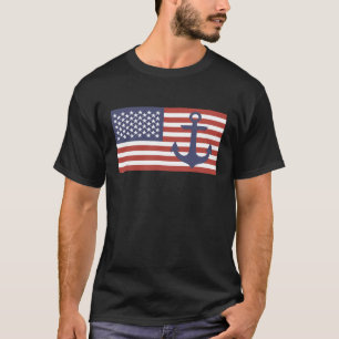 USA American Flag Nautical Blue Anchor Patriotic T-Shirt