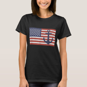 USA American Flag Nautical Blue Anchor Patriotic T-Shirt