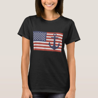 USA American Flag Nautical Blue Anchor Patriotic T-Shirt