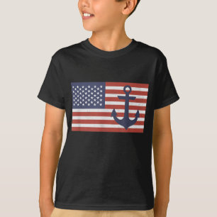 USA American Flag Nautical Blue Anchor Patriotic T-Shirt