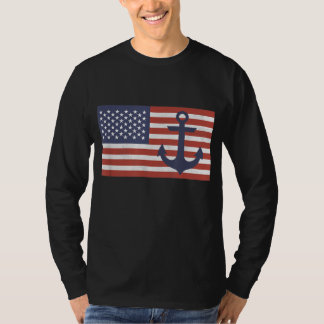 USA American Flag Nautical Blue Anchor Patriotic T-Shirt