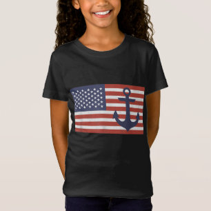 USA American Flag Nautical Blue Anchor Patriotic T-Shirt