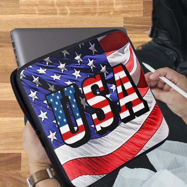 USA - American Flag Neoprene Laptop Sleeve (USA - American Flag Neoprene Laptop Sleeve)