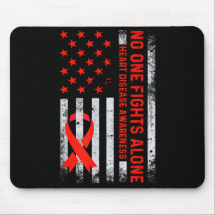 Usa American Flag No Fighting Alone Heart Disease Mouse Pad