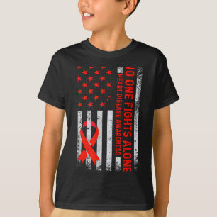Usa American Flag No Fighting Alone Heart Disease T-Shirt