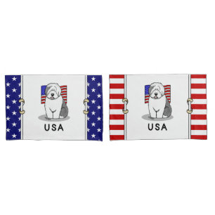 USA American Flag Old English Sheepdog (Grey 1) Pillowcase