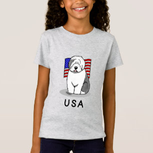 USA American Flag Old English Sheepdog (Grey 1) T-Shirt