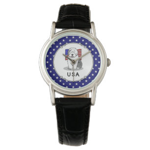 USA American Flag Old English Sheepdog (Grey 1) Watch