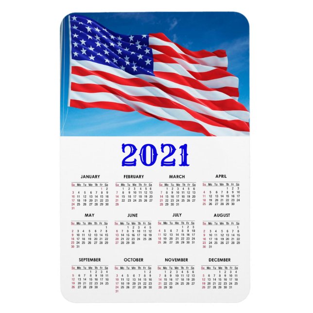 USA American Flag | Patriotic 2021 Calendar Magnet (Vertical)