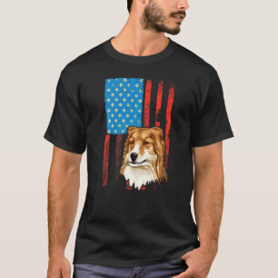 Usa American Flag Patriotic Dog Shetland Sheepdog T-Shirt