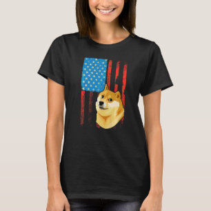 Usa American Flag  Patriotic Dog Shiba Inu T-Shirt