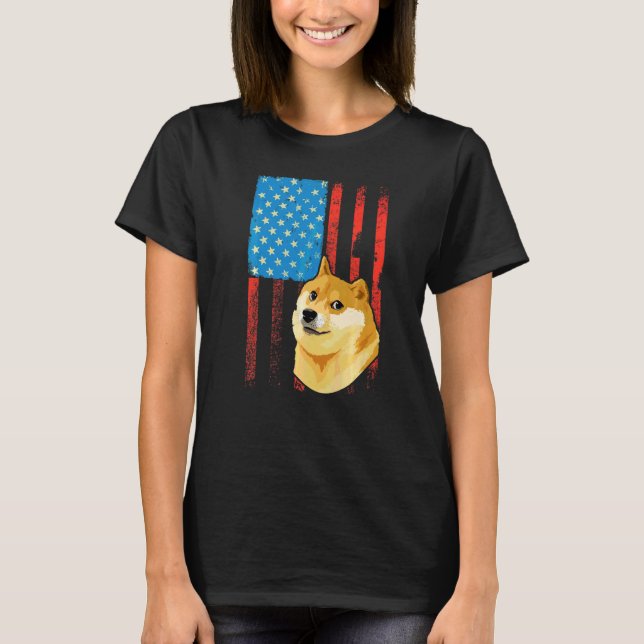 Usa American Flag  Patriotic Dog Shiba Inu T-Shirt (Front)