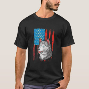 Usa American Flag Patriotic Dog Siberian Husky T-Shirt