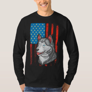 Usa American Flag  Patriotic Dog Siberian Husky T-Shirt
