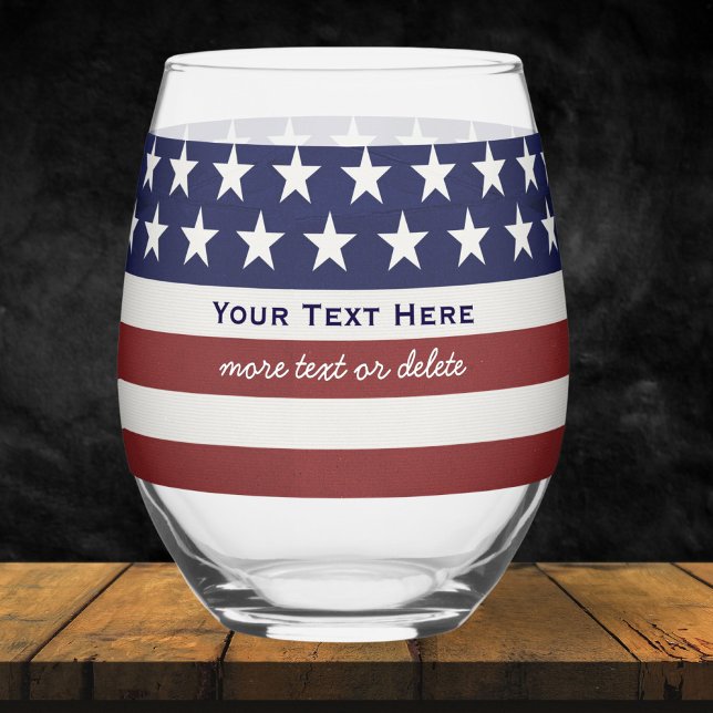 USA American Flag Patriotic July 4th Personalised Stemless Wine Glass (Creator Uploaded)