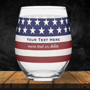 USA American Flag Patriotic July 4th Personalised Stemless Wine Glass