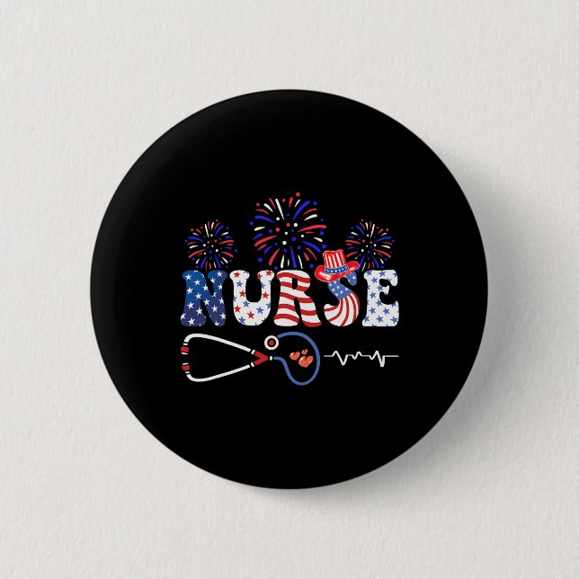 Usa American Flag Patriotic Nurse Stethoscope 4th  6 Cm Round Badge (Front)