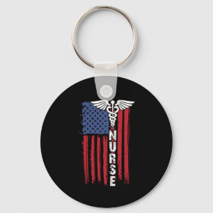 USA American Flag Patriotic Nurse Week Nursing Key Ring