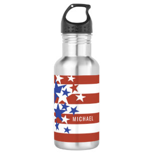 USA American Flag Patriotic Red Blue Stars Name 532 Ml Water Bottle