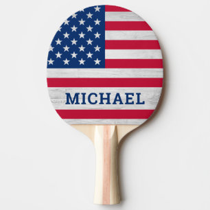 USA American Flag Patriotic Red White Blue Ping Pong Paddle