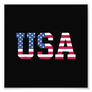 USA American Flag Patriotic Red White Blue Stars & Photo Print