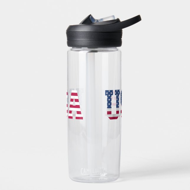 USA American Flag Patriotic Red White Blue Stars & Water Bottle (Left)