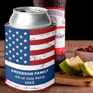 USA American Flag Personalised 4th Of July Party Can Cooler