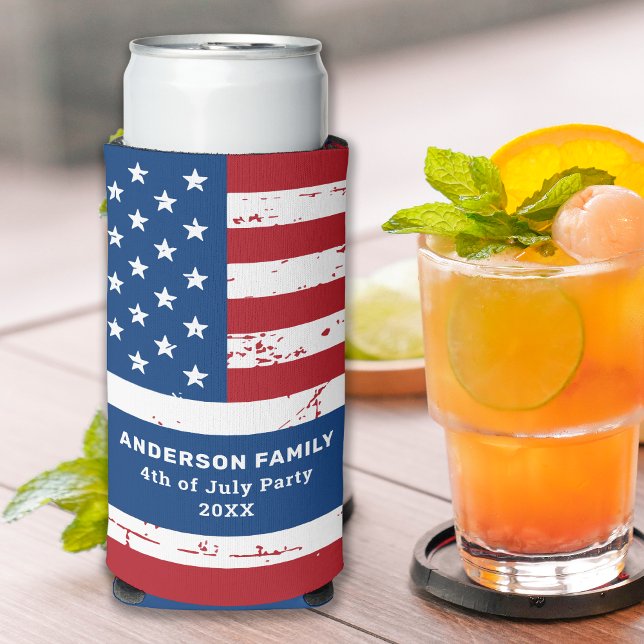USA American Flag Personalised 4th Of July Party  Seltzer Can Cooler (Creator Uploaded)