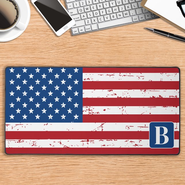 USA American Flag Personalised Monogram Military  Desk Mat (Creator Uploaded)