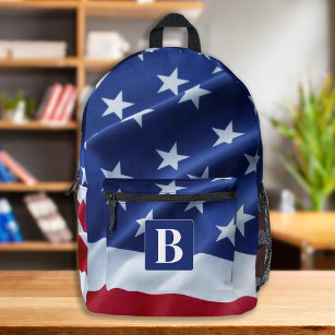 USA American Flag Personalised Monogram Patriotic  Printed Backpack