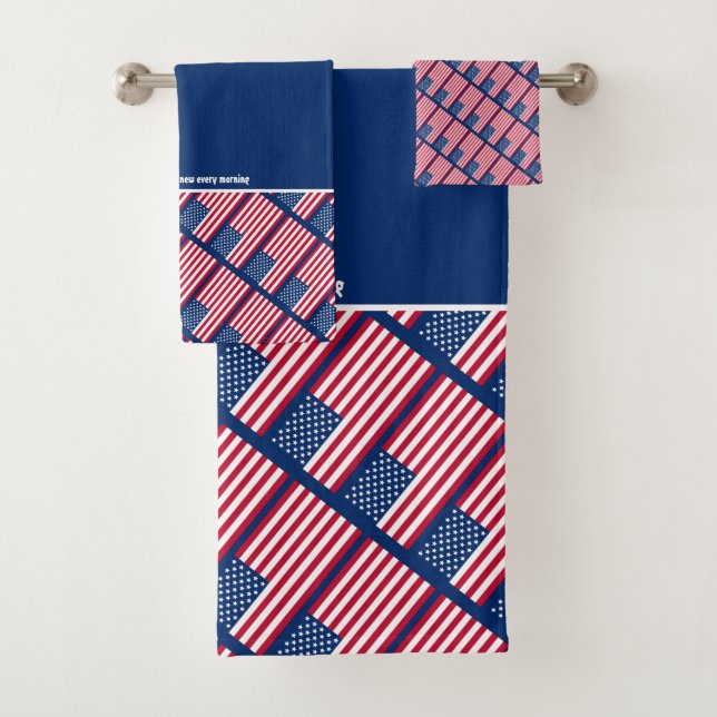 USA AMERICAN FLAG Personalised Scripture BLUE Bath Towel Set (Insitu)