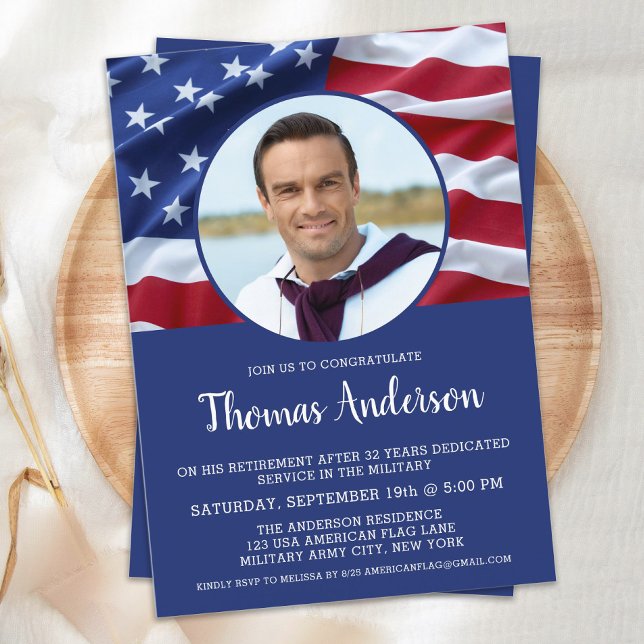 USA American Flag Photo Military Retirement Invitation (Creator Uploaded)