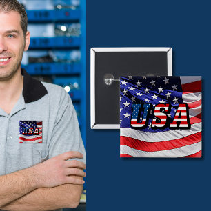 USA - American Flag Pin-Back Button