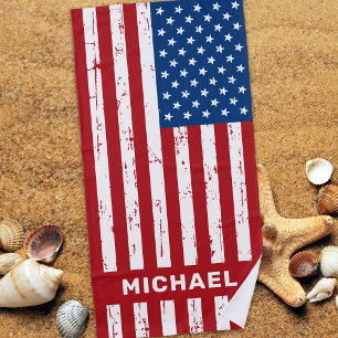 USA American Flag Red Blue Personalised Patriotic  Beach Towel
