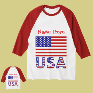 USA American Flag Red Personalised Men's  T-Shirt