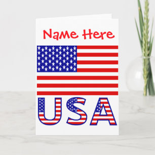 Usa American Flag Red Personalized Mens T Shirt Card